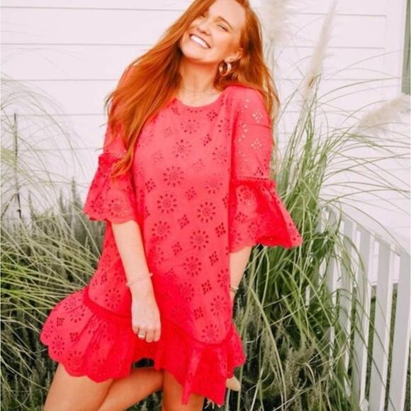 ANTHROPOLOGIE Dani Eyelet Lace Tunic Shift Dress Pink Rose {YY37} - Picture 1 of 3